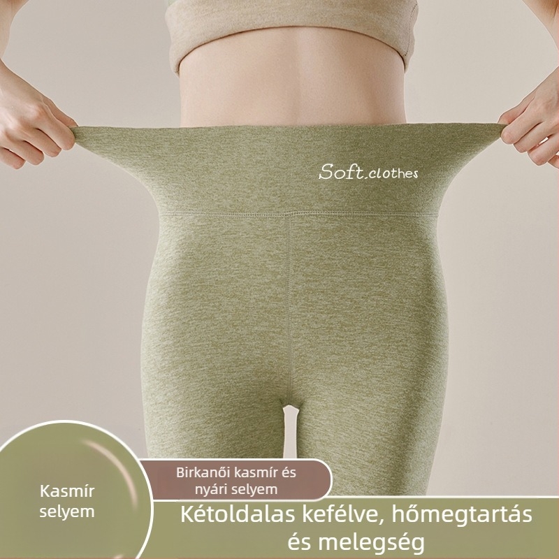 Női meleg nadrág fleece-betéttel, magas derék, kétszeres rétegű, kationikus poliészter, 90–95% poliészter, vastagság 251–300 g/m²