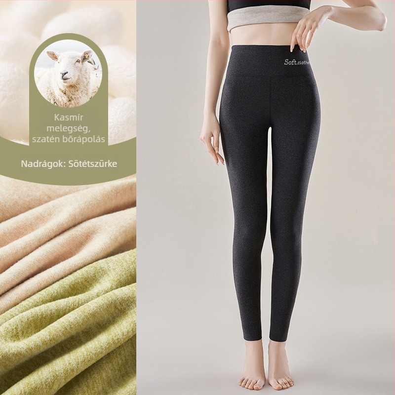 Női meleg nadrág fleece-betéttel, magas derék, kétszeres rétegű, kationikus poliészter, 90–95% poliészter, vastagság 251–300 g/m²