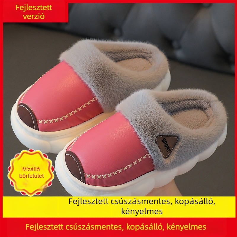 Uniszex pamut beltéri papucsok rajzfilm mintával, PVC felső és PVC talp, 4–6 és 13–16 éveseknek, téli beltéri viselet