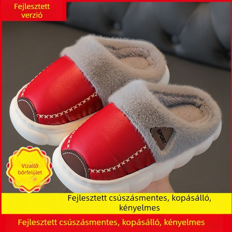 Uniszex pamut beltéri papucsok rajzfilm mintával, PVC felső és PVC talp, 4–6 és 13–16 éveseknek, téli beltéri viselet