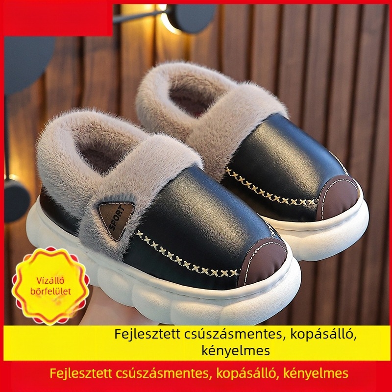 Uniszex pamut beltéri papucsok rajzfilm mintával, PVC felső és PVC talp, 4–6 és 13–16 éveseknek, téli beltéri viselet