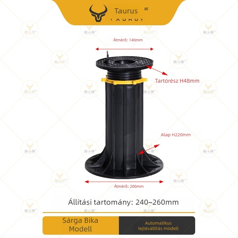 Általános tartó állítható fejjel (0–5°), 70–520 mm tartományban, teherbírás 1–2 tonna; alkalmas kijáratokra, tetőkre és teraszos burkolatokra