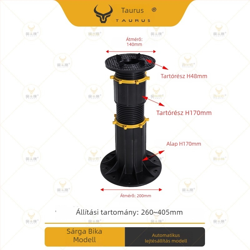 Általános tartó állítható fejjel (0–5°), 70–520 mm tartományban, teherbírás 1–2 tonna; alkalmas kijáratokra, tetőkre és teraszos burkolatokra