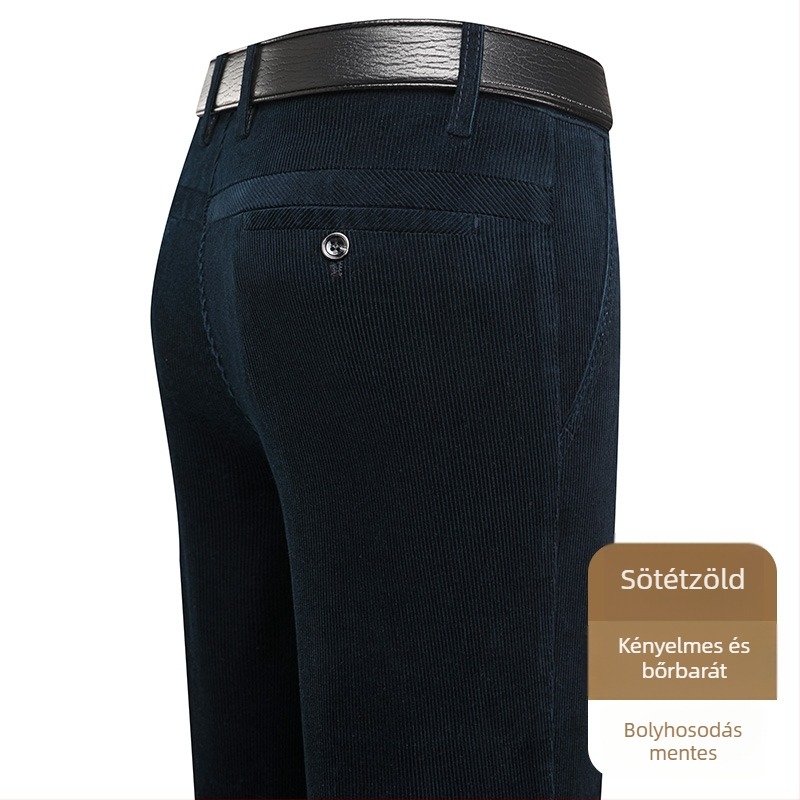 Corduroy férfi nadrág, tapered szabás, fleece-belelés, vastag anyag, magas derekú (középkorú férfiak számára)