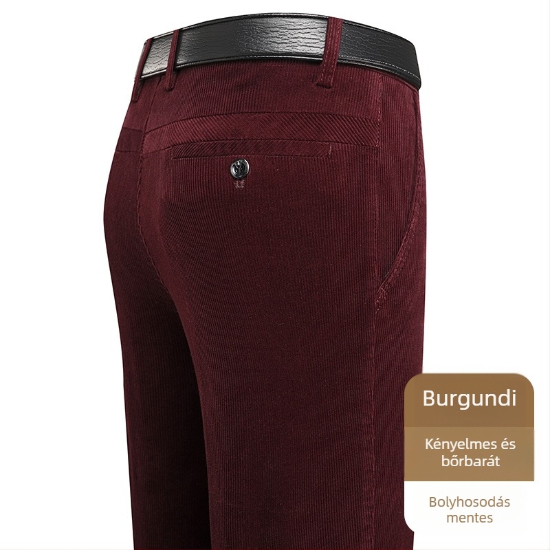Corduroy férfi nadrág, tapered szabás, fleece-belelés, vastag anyag, magas derekú (középkorú férfiak számára)