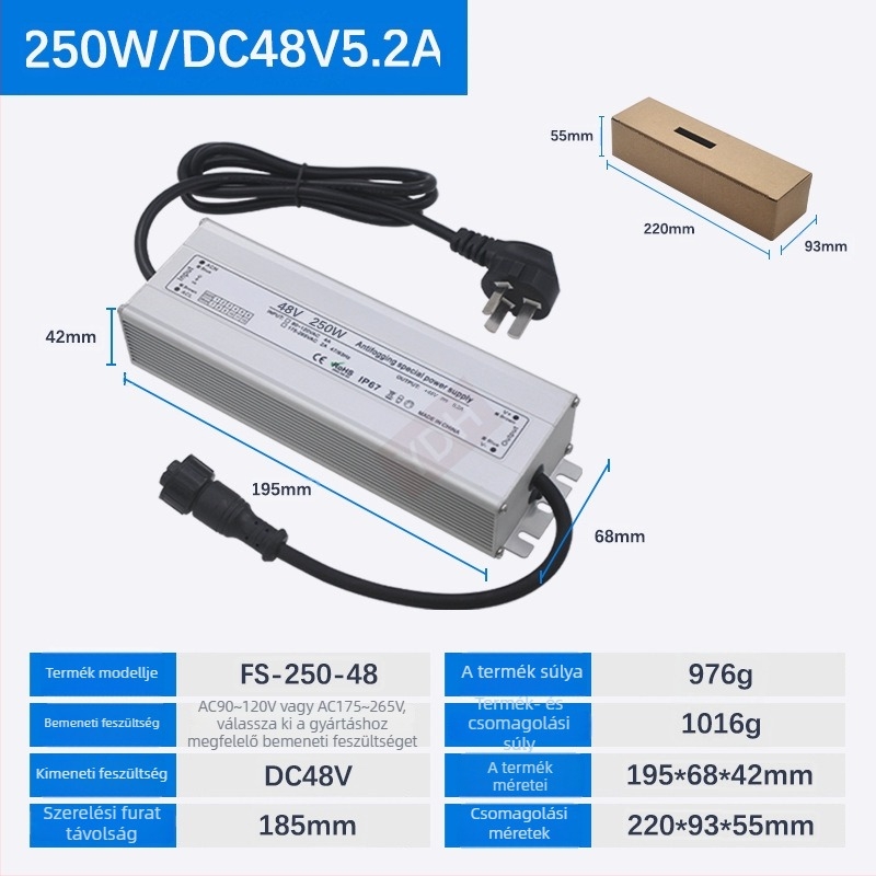 Ultrahangos párásító tápegység – 100W–800W, DC36V/45V/48V, IP67 vízálló, Kapcsoló tápegység, CE ROHS