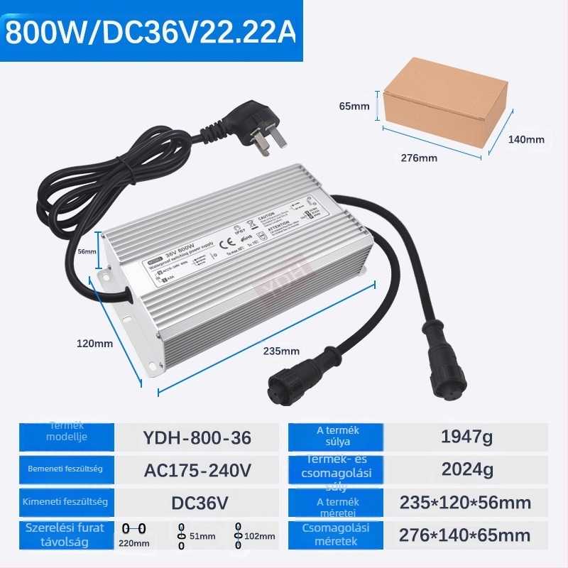 Ultrahangos párásító tápegység – 100W–800W, DC36V/45V/48V, IP67 vízálló, Kapcsoló tápegység, CE ROHS
