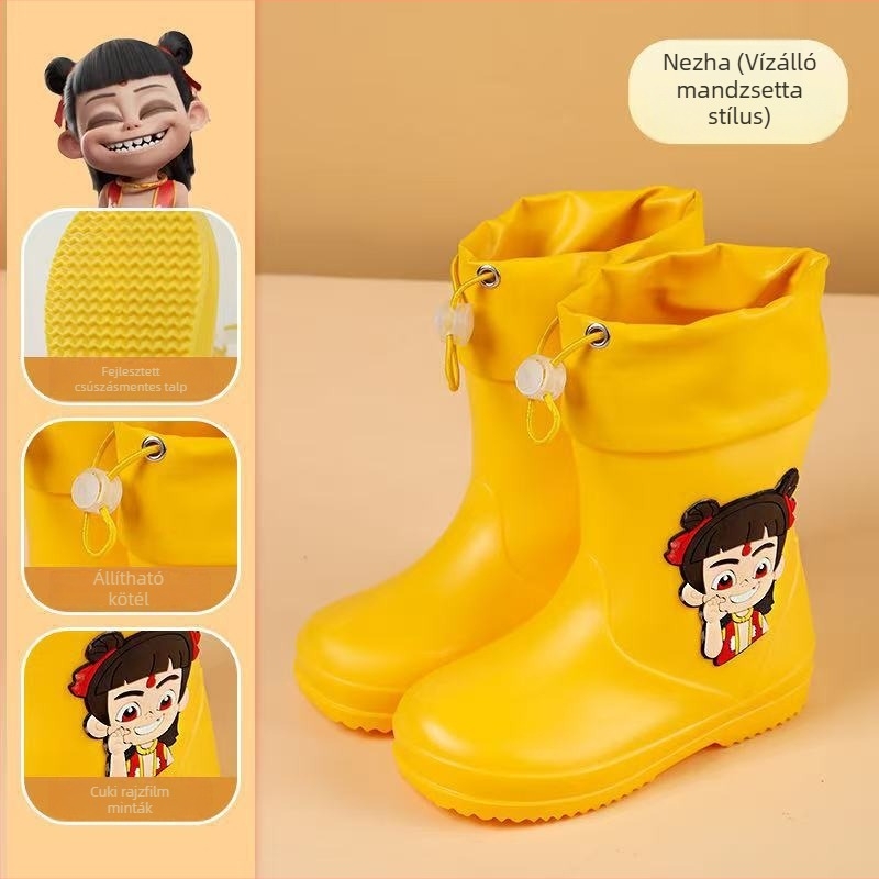 Gyermek esőcsizmák, középmagasak, PVC felsőrész, vízálló, csúszásmentes talp, belső pamut bélés, 6 hónaptól 6 éves korig