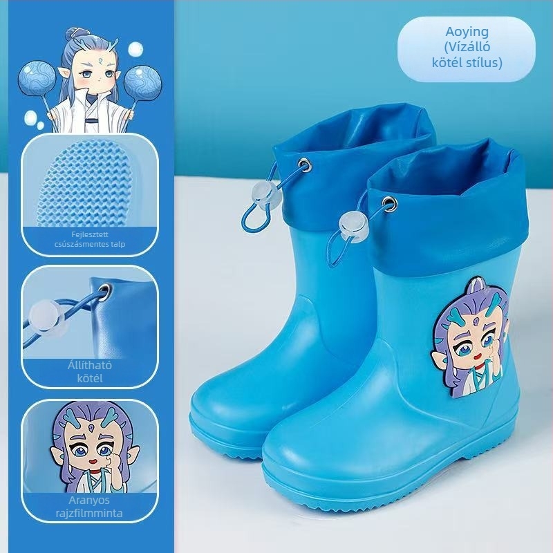 Gyermek esőcsizmák, középmagasak, PVC felsőrész, vízálló, csúszásmentes talp, belső pamut bélés, 6 hónaptól 6 éves korig