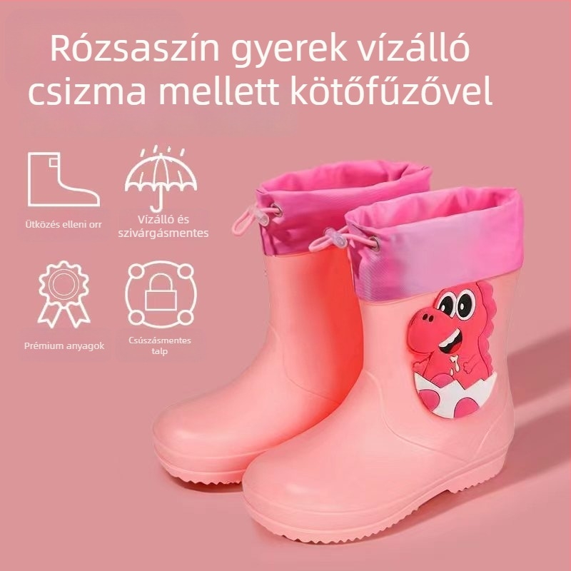 Gyermek esőcsizmák, középmagasak, PVC felsőrész, vízálló, csúszásmentes talp, belső pamut bélés, 6 hónaptól 6 éves korig