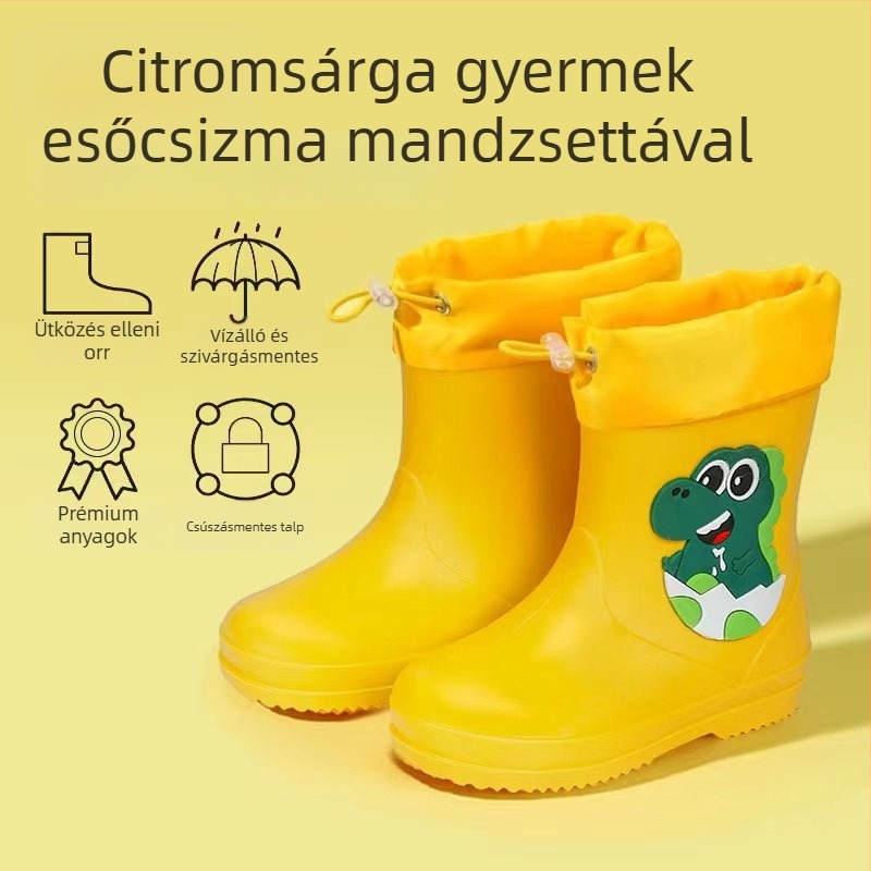 Gyermek esőcsizmák, középmagasak, PVC felsőrész, vízálló, csúszásmentes talp, belső pamut bélés, 6 hónaptól 6 éves korig