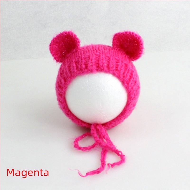 Kötött babasapka mohairból, medve alakú, kupola tetejű, meleg fotózáshoz tavasszal/ősszel, 0–6 hónapos korosztálynak