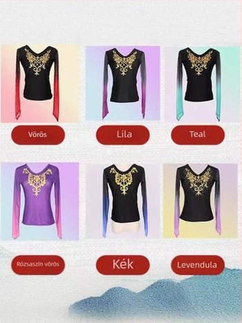 Uyghur etnikai tánc felső, chiffon-spandex keverék, Spandex 50-70% (első) és 30-50% (második); tavasz 2024; nőknek 18–24.