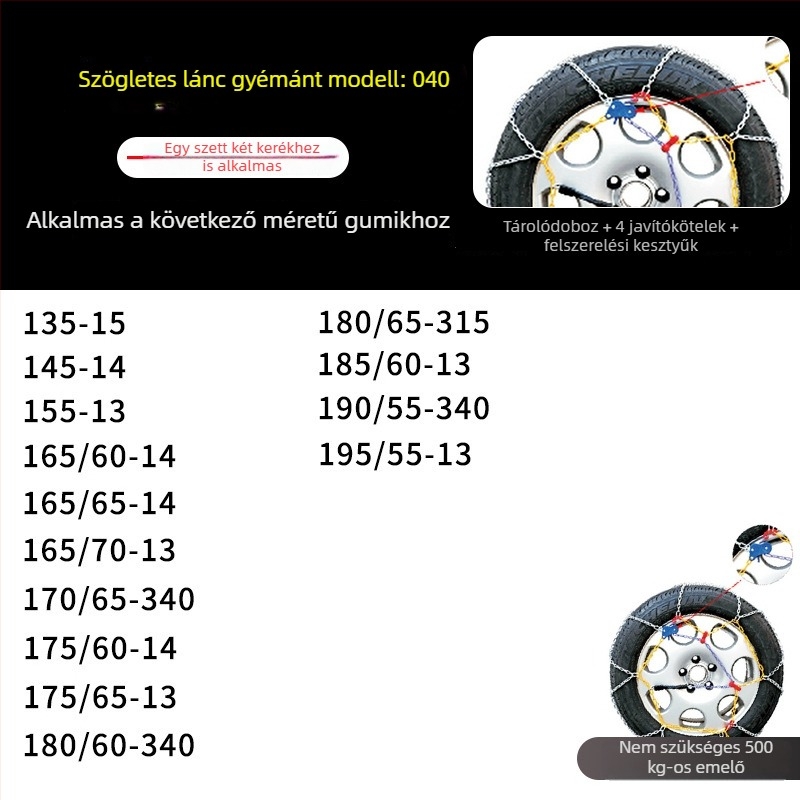 Autós téli hólánc, KN modell, 4 kg, minden autó gumihoz, testreszabható feldolgozás