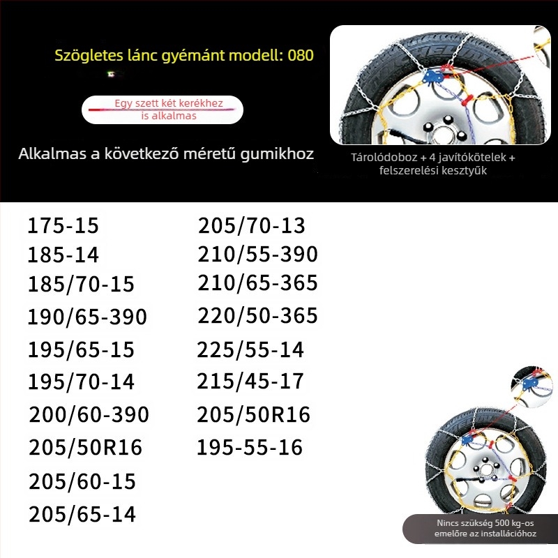 Autós téli hólánc, KN modell, 4 kg, minden autó gumihoz, testreszabható feldolgozás