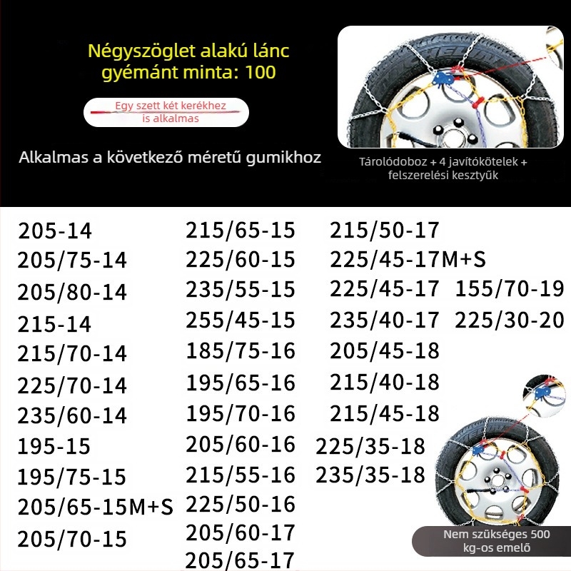 Autós téli hólánc, KN modell, 4 kg, minden autó gumihoz, testreszabható feldolgozás