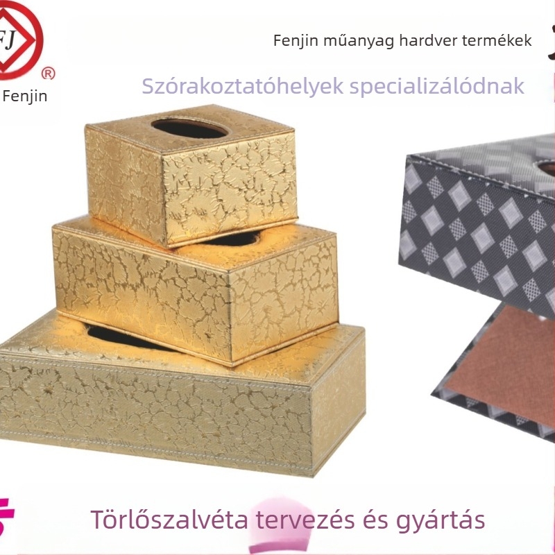 Bőr zsebkendő-doboz – kézműves, levehető belső tartállyal, modell FJ-0741, testreszabható logó, vendégszobák és íróasztalok számára