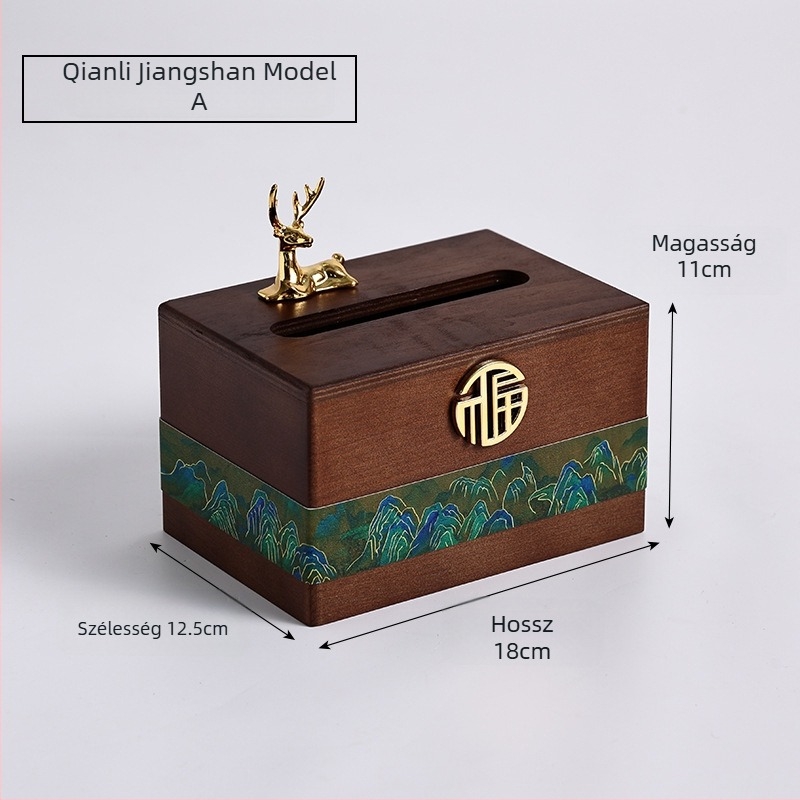 Fából készült papírzsebkendő doboz távirányítóval — Új kínai stílus, Többfunkciós, Modell 10029, nappaliba és fürdőszobába