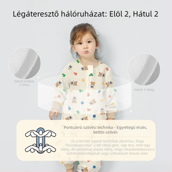 Babahálózsák 100% pamut anyagból, vékony nyári–tavaszi modell, belső pamut bélés, karikatúra mintával, 1–3 éveseknek