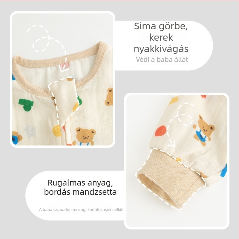 Babahálózsák 100% pamut anyagból, vékony nyári–tavaszi modell, belső pamut bélés, karikatúra mintával, 1–3 éveseknek
