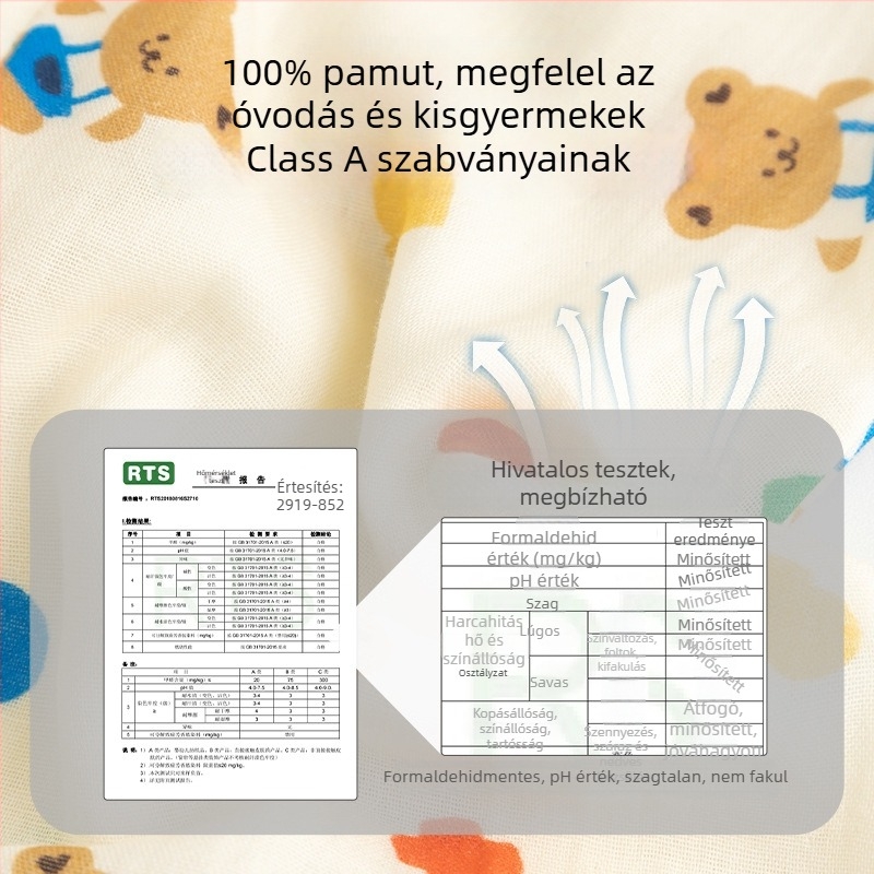 Babahálózsák 100% pamut anyagból, vékony nyári–tavaszi modell, belső pamut bélés, karikatúra mintával, 1–3 éveseknek