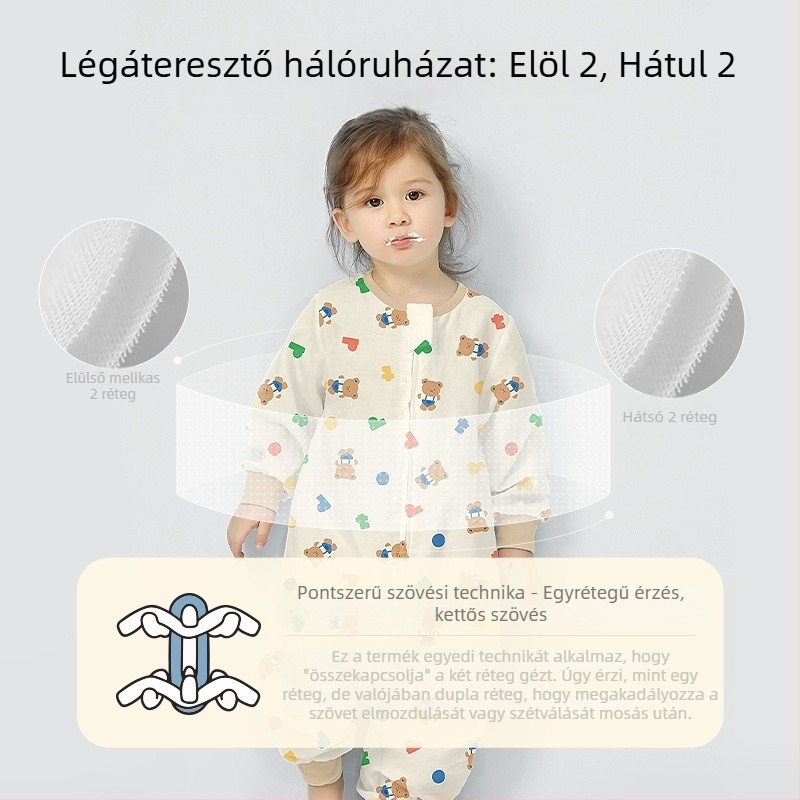 Babahálózsák 100% pamut anyagból, vékony nyári–tavaszi modell, belső pamut bélés, karikatúra mintával, 1–3 éveseknek