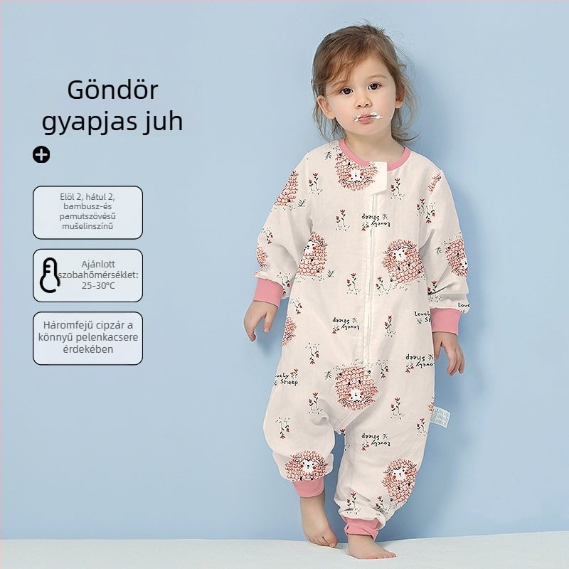 Babahálózsák 100% pamut anyagból, vékony nyári–tavaszi modell, belső pamut bélés, karikatúra mintával, 1–3 éveseknek