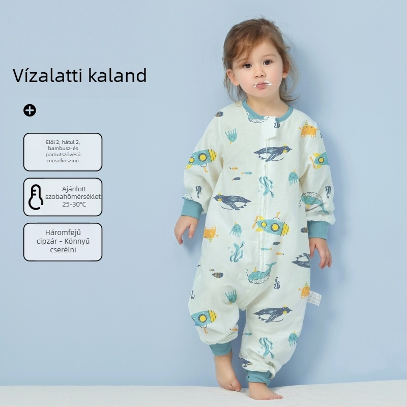 Babahálózsák 100% pamut anyagból, vékony nyári–tavaszi modell, belső pamut bélés, karikatúra mintával, 1–3 éveseknek