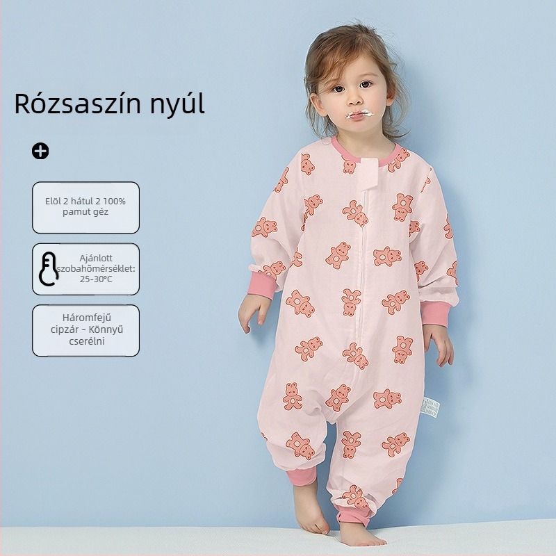 Babahálózsák 100% pamut anyagból, vékony nyári–tavaszi modell, belső pamut bélés, karikatúra mintával, 1–3 éveseknek