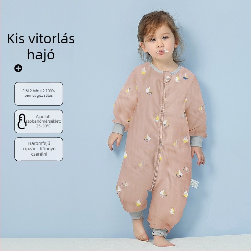 Babahálózsák 100% pamut anyagból, vékony nyári–tavaszi modell, belső pamut bélés, karikatúra mintával, 1–3 éveseknek