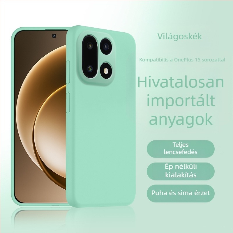 OnePlus 15 folyékony szilikon védőtok teljes lencsevédeléssel, ütésálló és hőelvezetés