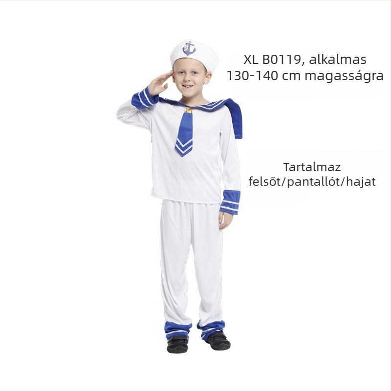 Tengerész matróz jelmez felnőtteknek és gyerekeknek — színpadi viselet, 90% poliészter