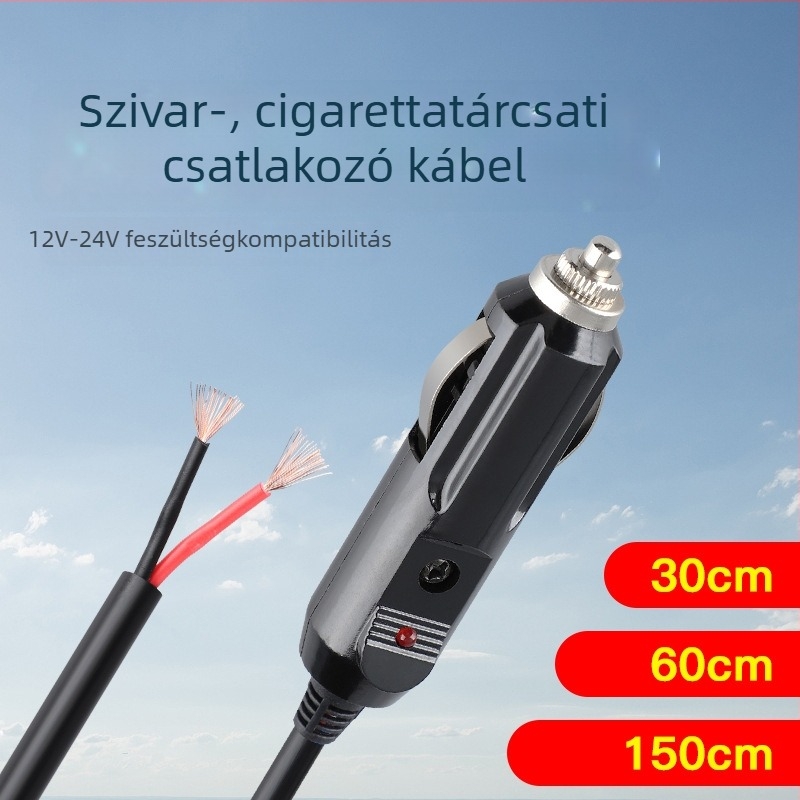 Youliang Cigarettagyújtó hosszabbító kábel 12-24V, krokodilcsipkés adapter, DZ modell, 5V Boost kimenet