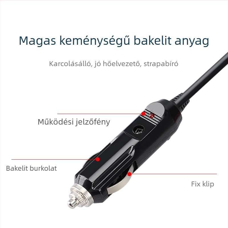 Youliang Cigarettagyújtó hosszabbító kábel 12-24V, krokodilcsipkés adapter, DZ modell, 5V Boost kimenet