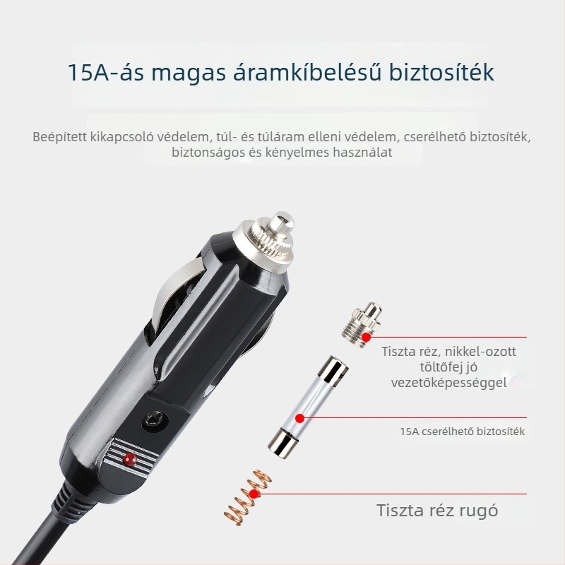 Youliang Cigarettagyújtó hosszabbító kábel 12-24V, krokodilcsipkés adapter, DZ modell, 5V Boost kimenet