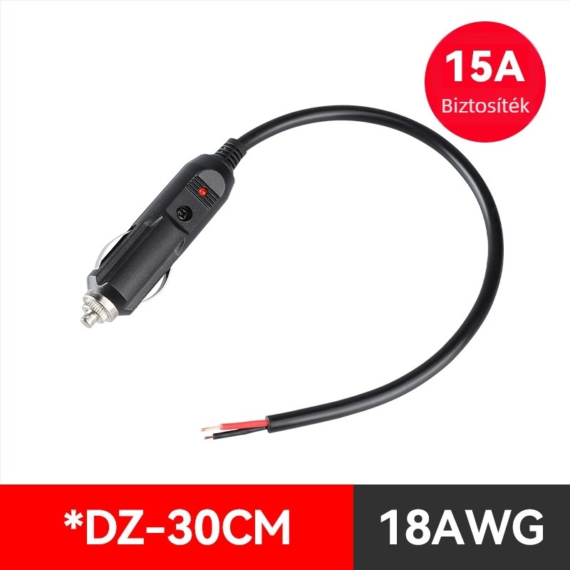 Youliang Cigarettagyújtó hosszabbító kábel 12-24V, krokodilcsipkés adapter, DZ modell, 5V Boost kimenet
