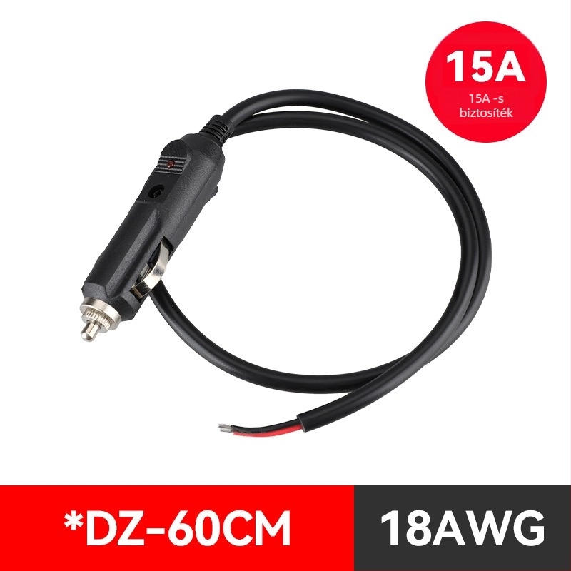 Youliang Cigarettagyújtó hosszabbító kábel 12-24V, krokodilcsipkés adapter, DZ modell, 5V Boost kimenet