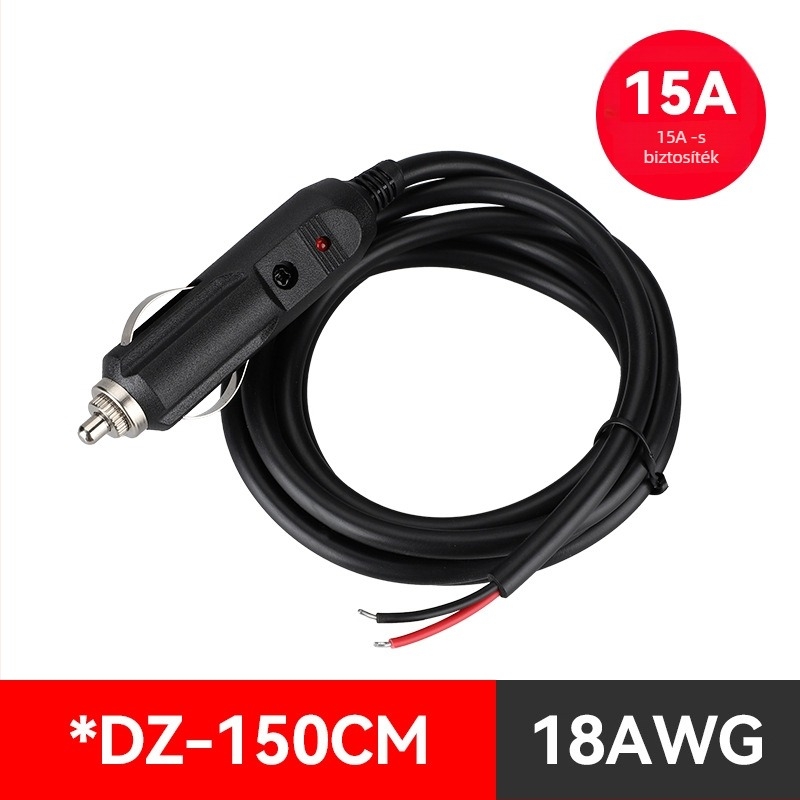 Youliang Cigarettagyújtó hosszabbító kábel 12-24V, krokodilcsipkés adapter, DZ modell, 5V Boost kimenet