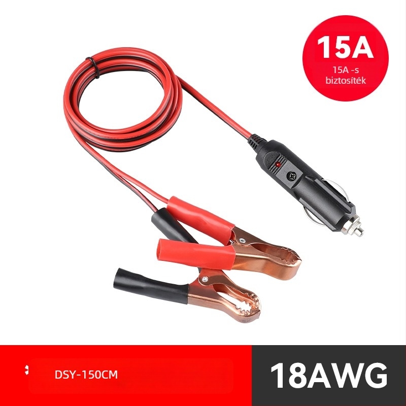 Youliang Cigarettagyújtó hosszabbító kábel 12-24V, krokodilcsipkés adapter, DZ modell, 5V Boost kimenet
