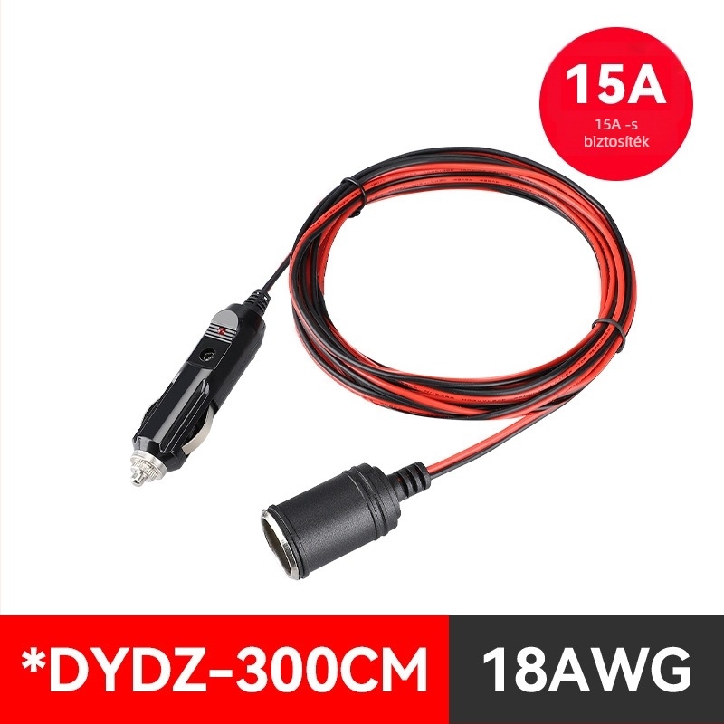 Youliang Cigarettagyújtó hosszabbító kábel 12-24V, krokodilcsipkés adapter, DZ modell, 5V Boost kimenet