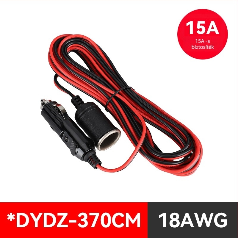 Youliang Cigarettagyújtó hosszabbító kábel 12-24V, krokodilcsipkés adapter, DZ modell, 5V Boost kimenet