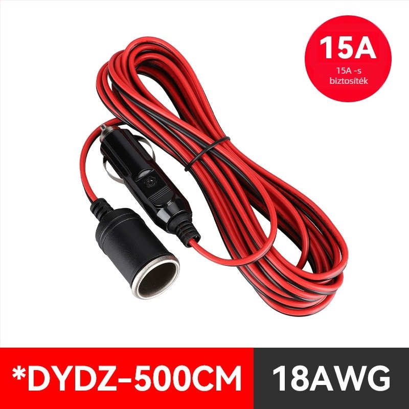 Youliang Cigarettagyújtó hosszabbító kábel 12-24V, krokodilcsipkés adapter, DZ modell, 5V Boost kimenet
