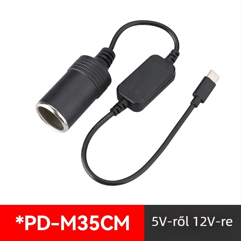Youliang Cigarettagyújtó hosszabbító kábel 12-24V, krokodilcsipkés adapter, DZ modell, 5V Boost kimenet