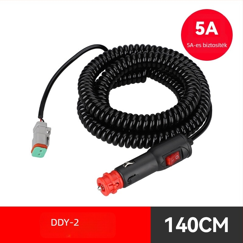 Youliang Cigarettagyújtó hosszabbító kábel 12-24V, krokodilcsipkés adapter, DZ modell, 5V Boost kimenet