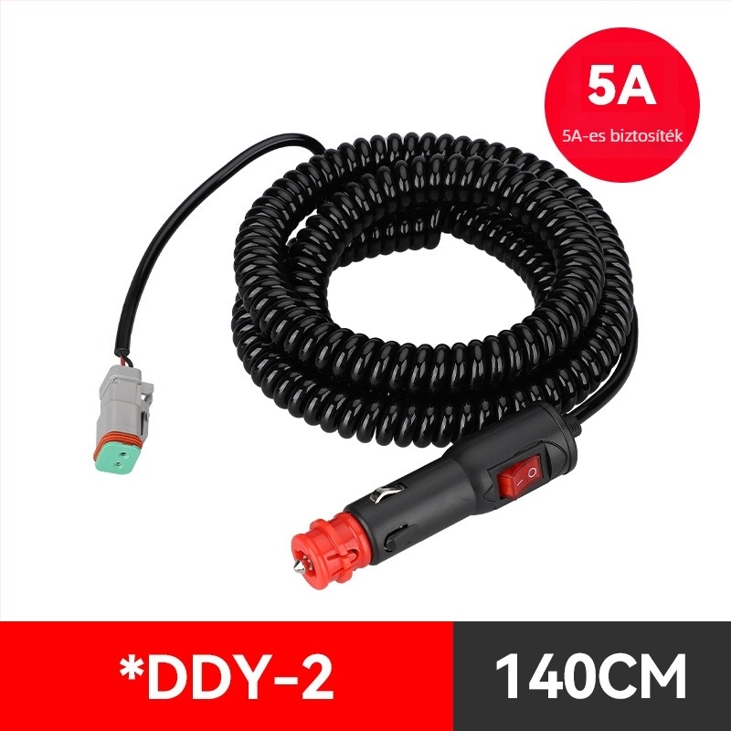 Youliang Cigarettagyújtó hosszabbító kábel 12-24V, krokodilcsipkés adapter, DZ modell, 5V Boost kimenet