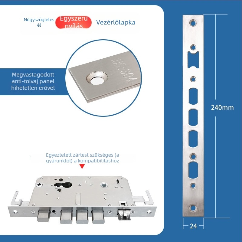 Ujjlenyomatos ajtózár test, rozsdamentes acél, 85 g, modell Guide plate, modern minimalista stílus