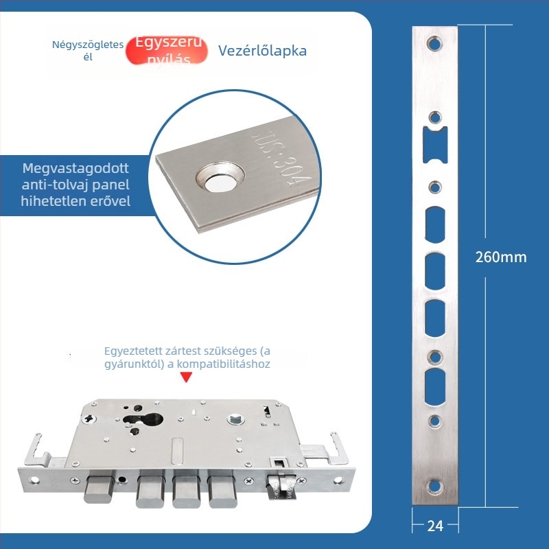 Ujjlenyomatos ajtózár test, rozsdamentes acél, 85 g, modell Guide plate, modern minimalista stílus