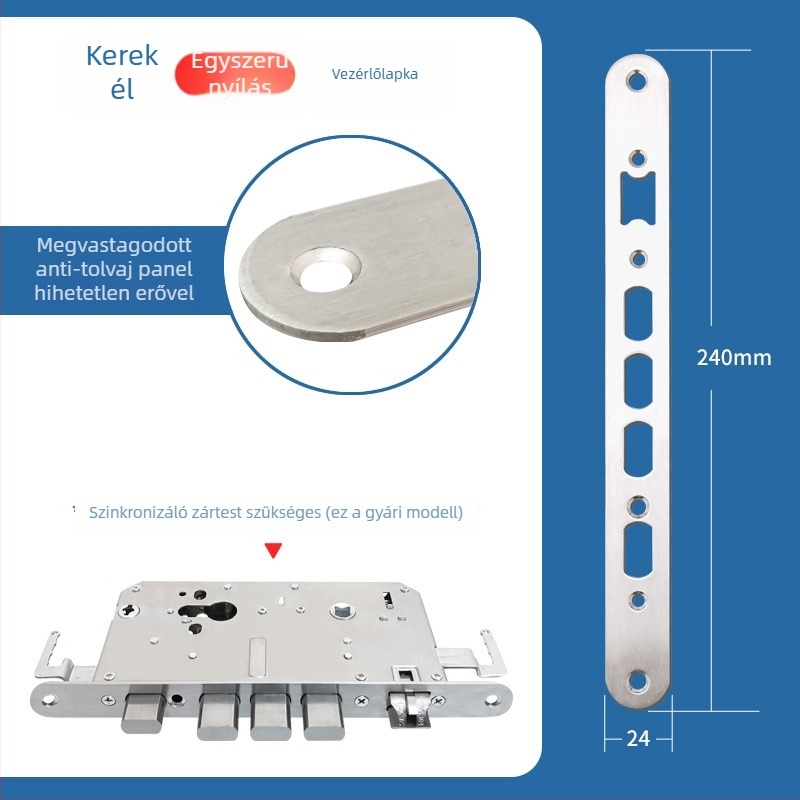 Ujjlenyomatos ajtózár test, rozsdamentes acél, 85 g, modell Guide plate, modern minimalista stílus