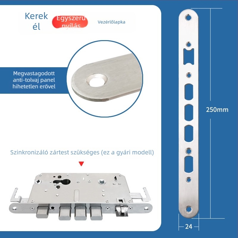 Ujjlenyomatos ajtózár test, rozsdamentes acél, 85 g, modell Guide plate, modern minimalista stílus