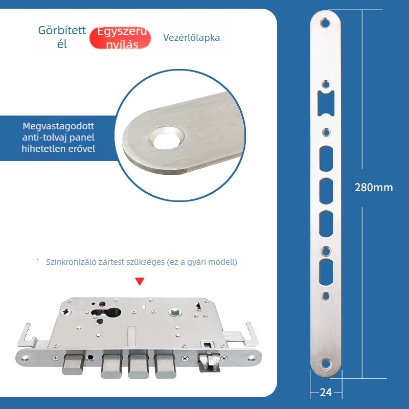 Ujjlenyomatos ajtózár test, rozsdamentes acél, 85 g, modell Guide plate, modern minimalista stílus